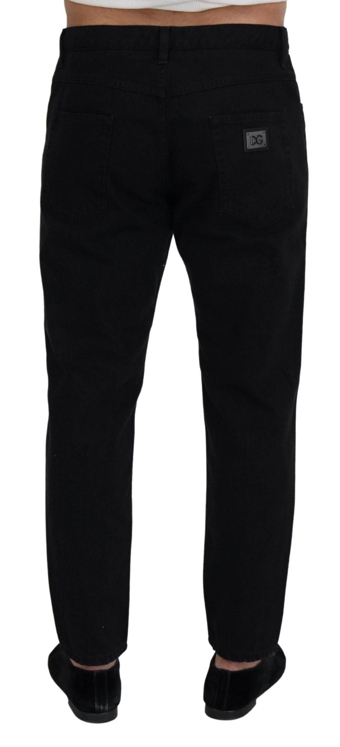 Dolce & Gabbana Black Loose Regular Torn Cotton Jeans - Hilstor