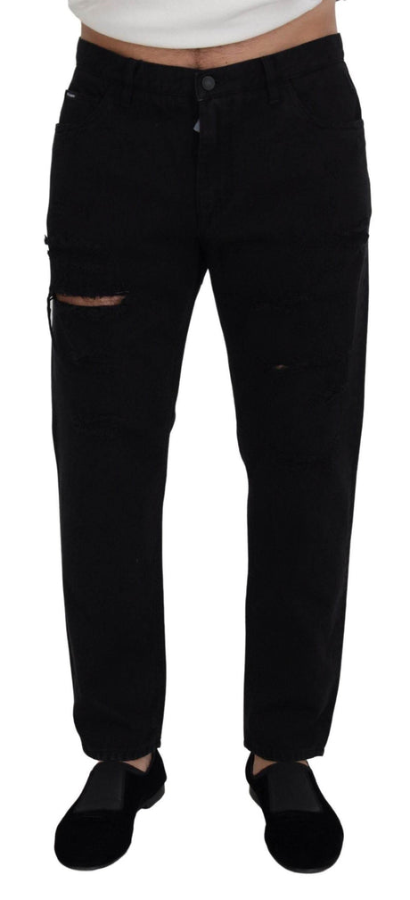 Dolce & Gabbana Black Loose Regular Torn Cotton Jeans - Hilstor