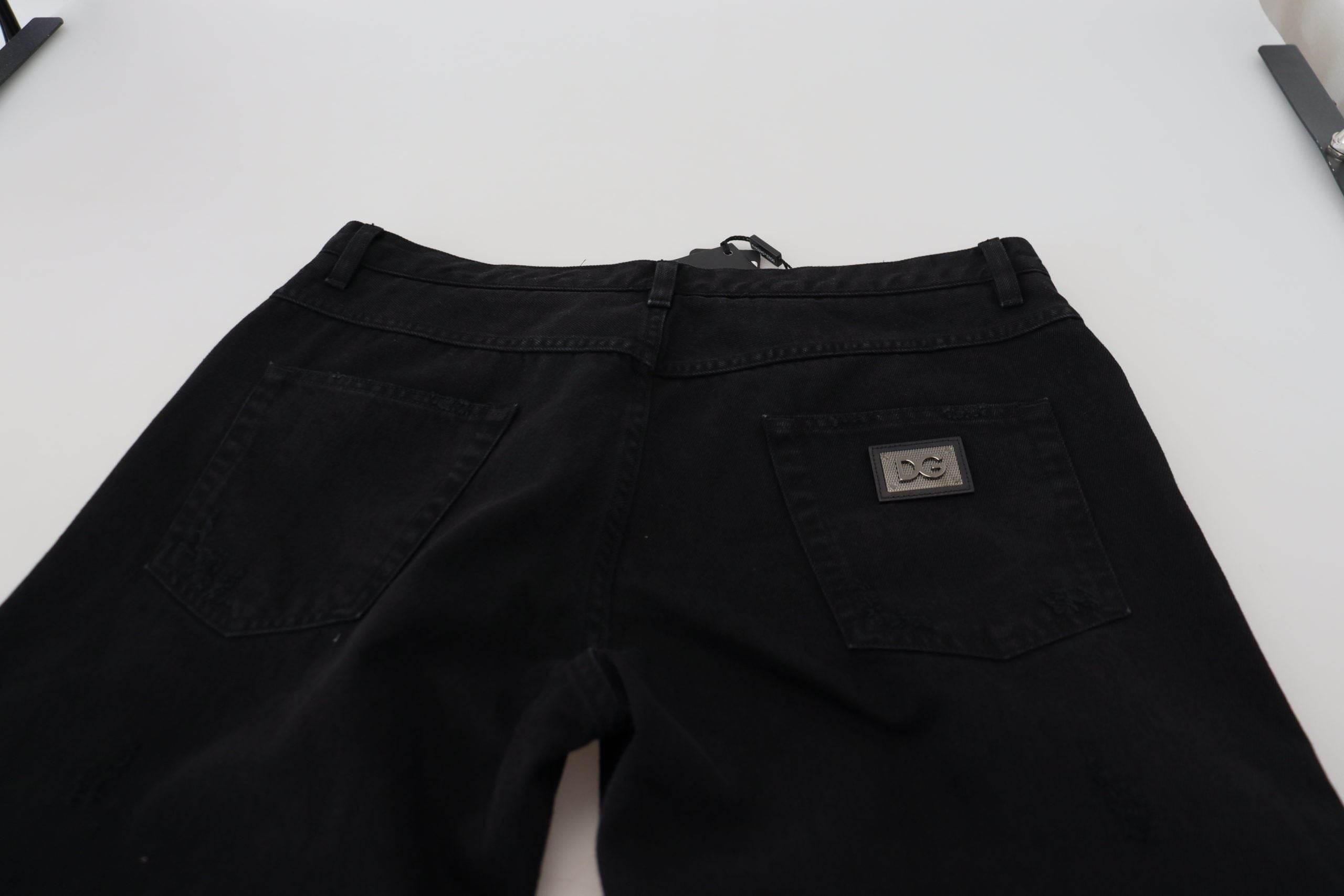 Dolce & Gabbana Black Loose Regular Torn Cotton Jeans - Hilstor