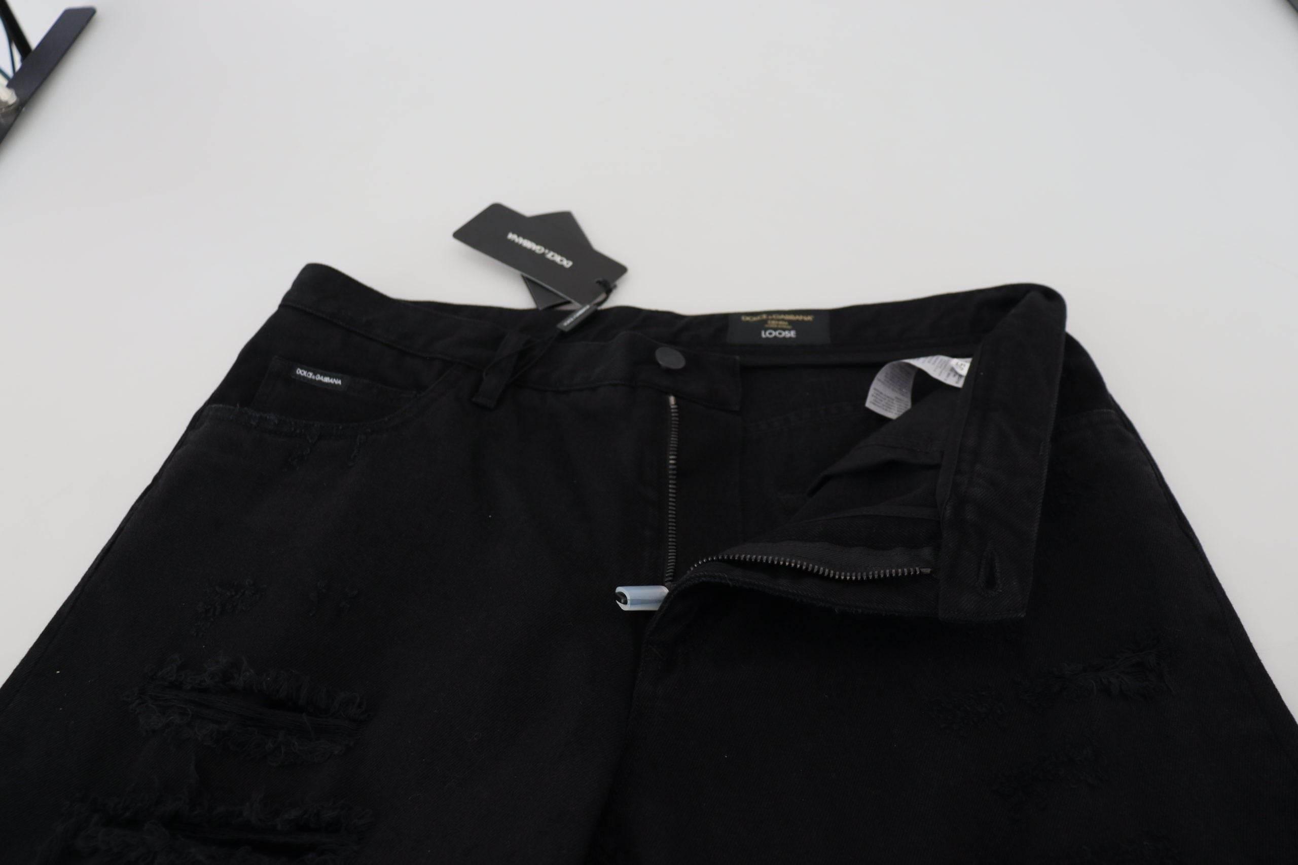 Dolce & Gabbana Black Loose Regular Torn Cotton Jeans - Hilstor