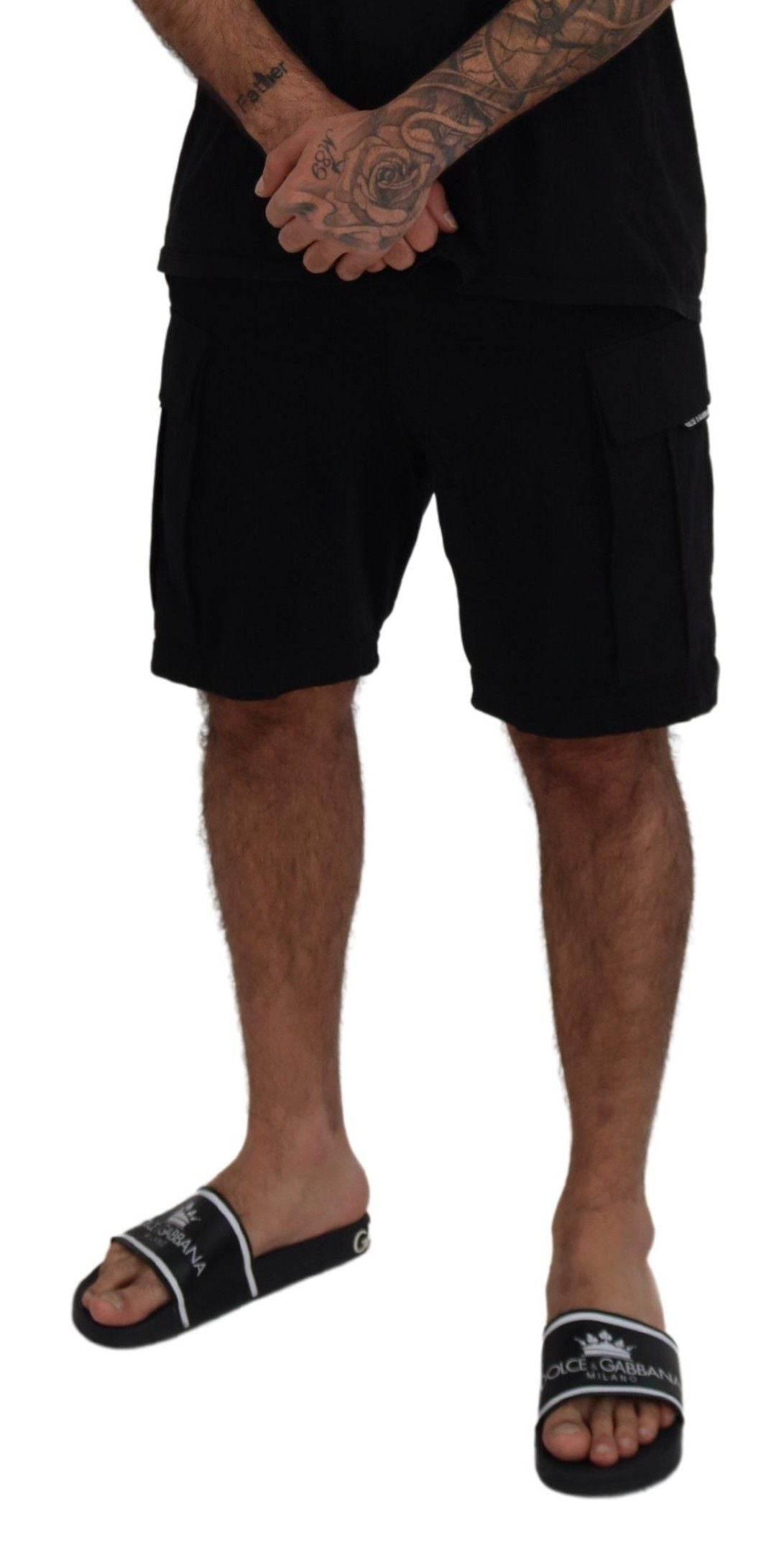Dolce & Gabbana Black Cotton Bermuda Cargo Shorts - Hilstor