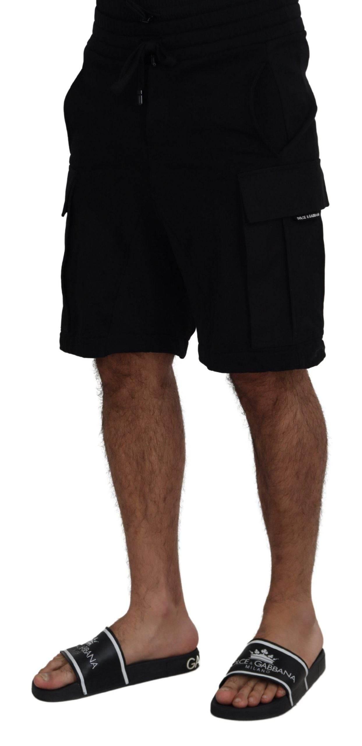 Dolce & Gabbana Black Cotton Bermuda Cargo Shorts - Hilstor