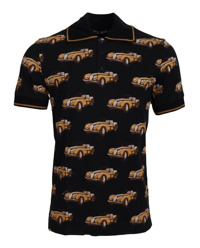 Dolce & Gabbana Black Car Print Short Sleeve Polo T-shirt - Hilstor