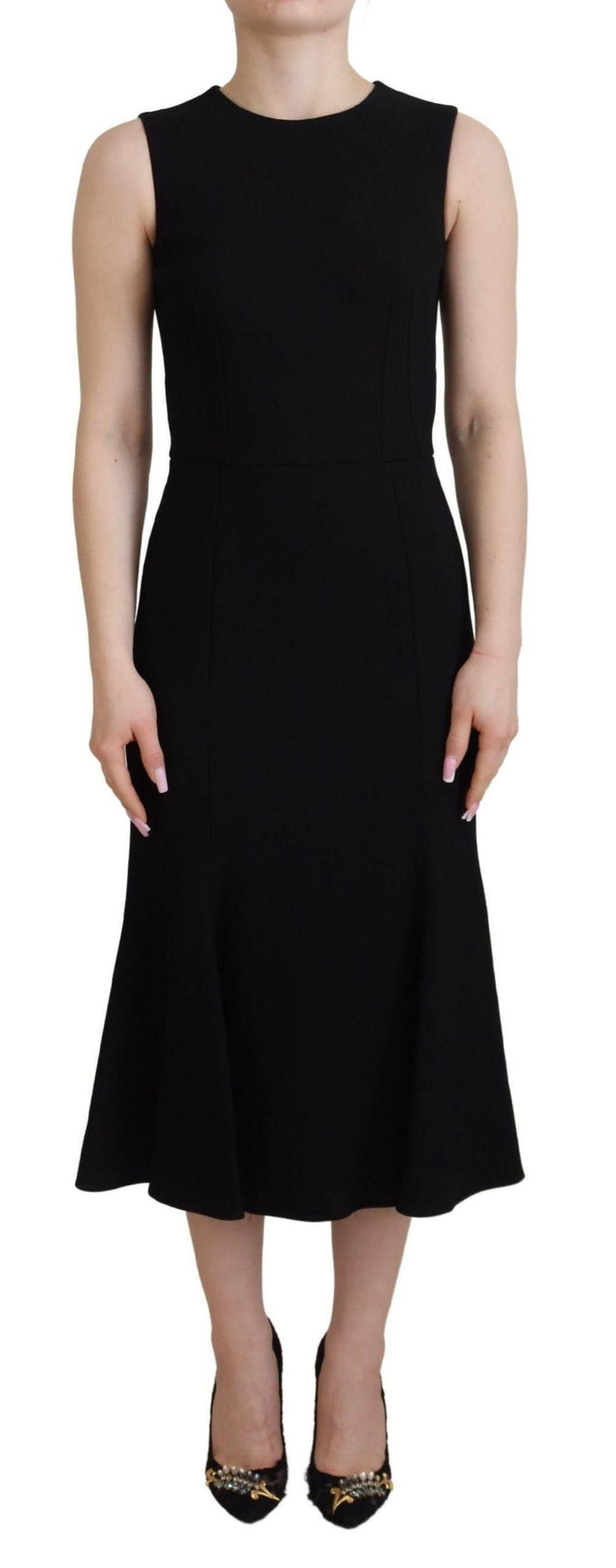 Dolce & Gabbana Black Dress Sheath Flare Viscose Dress - Hilstor