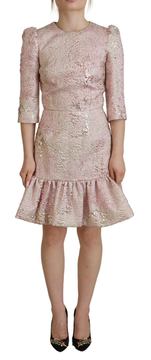 Dolce & Gabbana Elegant Pink Jacquard Midi Sheath Dress - Hilstor
