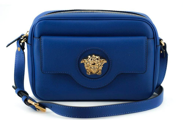 Versace Elegant Blue Calf Leather Camera Case Bag - Hilstor