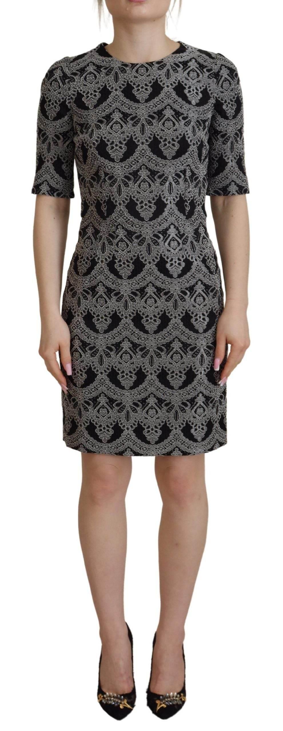 Dolce & Gabbana Black Gray Jacquard Sheath Bodycon Dress - Hilstor