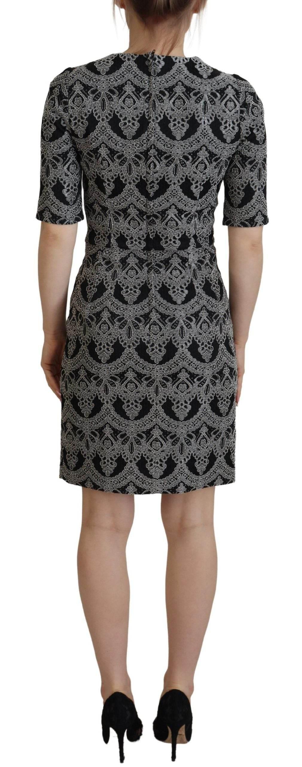 Dolce & Gabbana Black Gray Jacquard Sheath Bodycon Dress - Hilstor