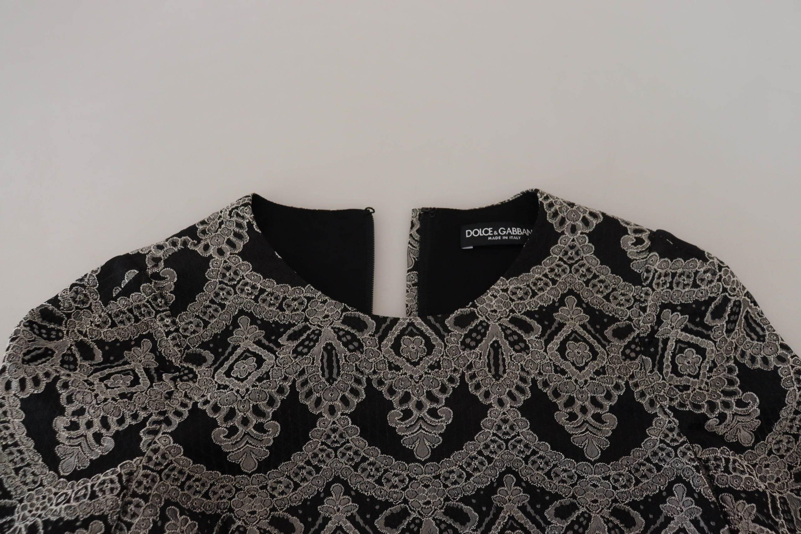Dolce & Gabbana Black Gray Jacquard Sheath Bodycon Dress - Hilstor