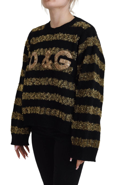 Dolce & Gabbana Black Gold D&G Crystal Cashmere Sweater - Hilstor