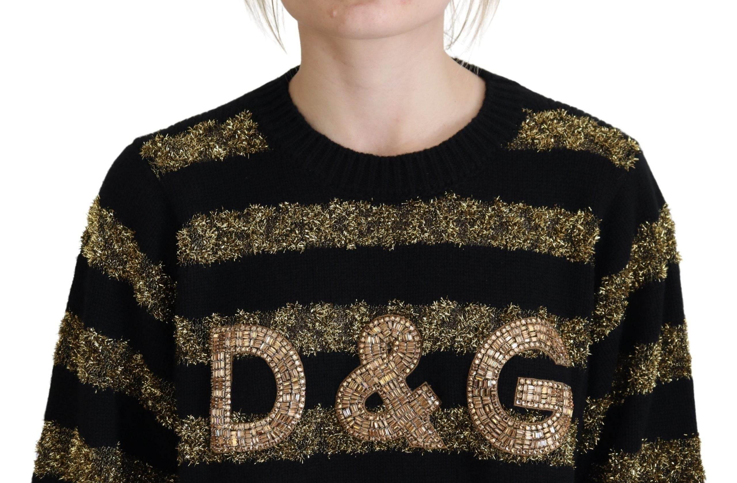 Dolce & Gabbana Black Gold D&G Crystal Cashmere Sweater - Hilstor
