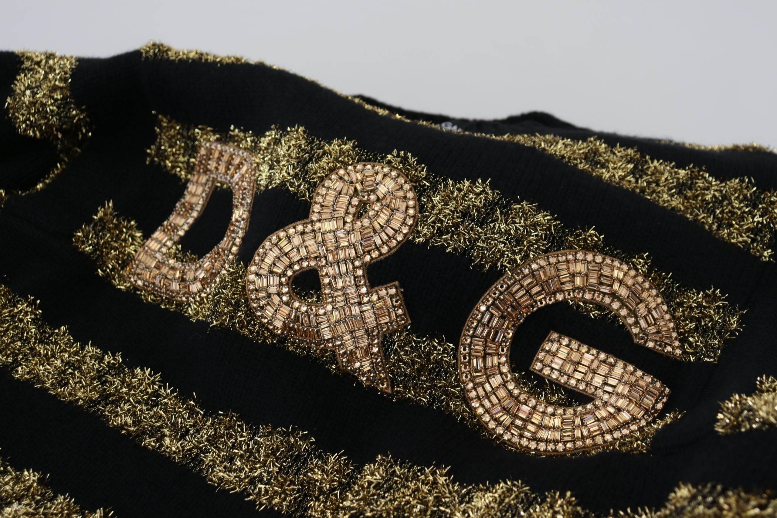 Dolce & Gabbana Black Gold D&G Crystal Cashmere Sweater - Hilstor