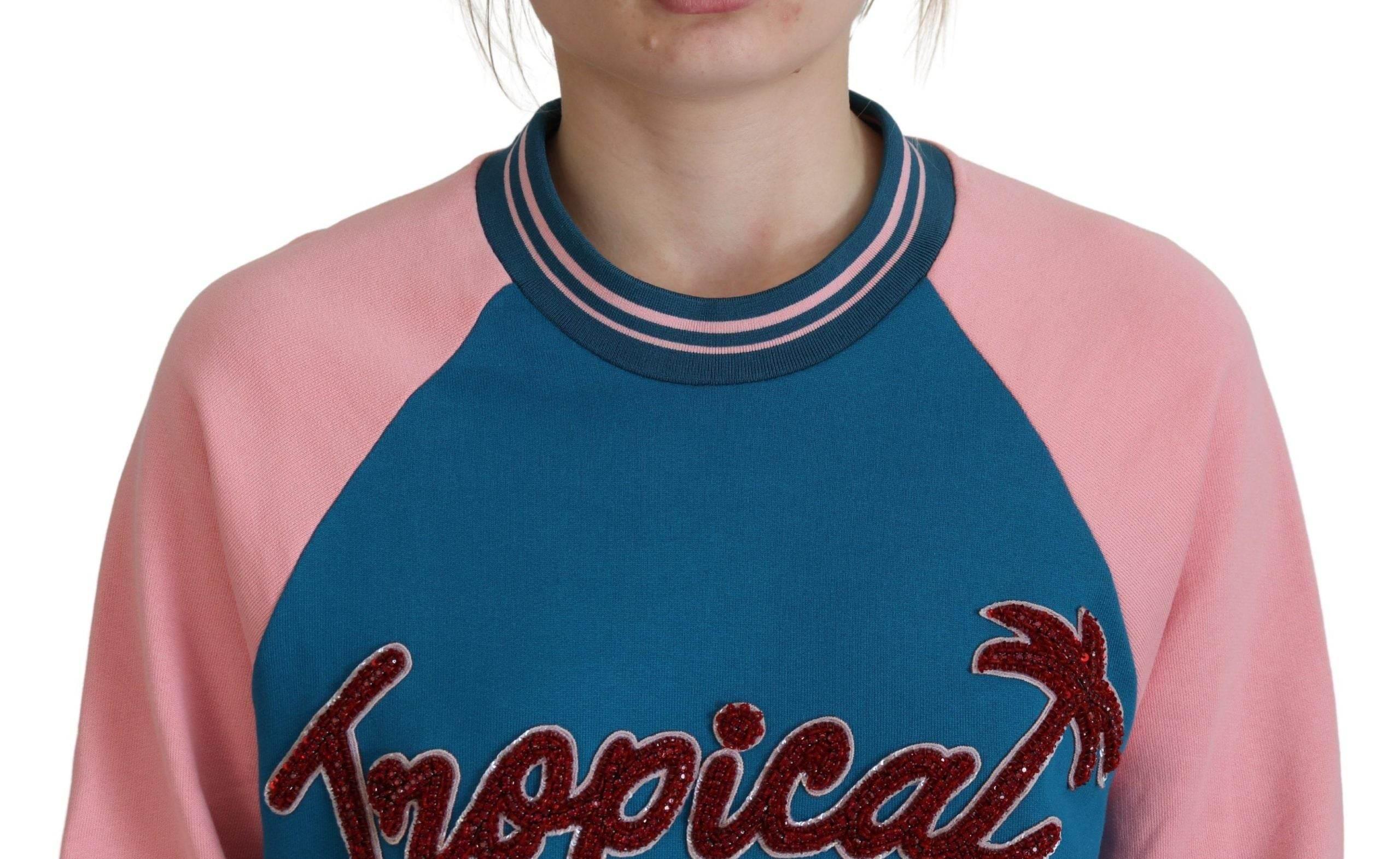 Dolce & Gabbana Blue Pink Queen Sequin Crystal Sweater - Hilstor