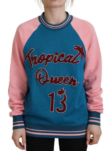 Dolce & Gabbana Blue Pink Queen Sequin Crystal Sweater - Hilstor