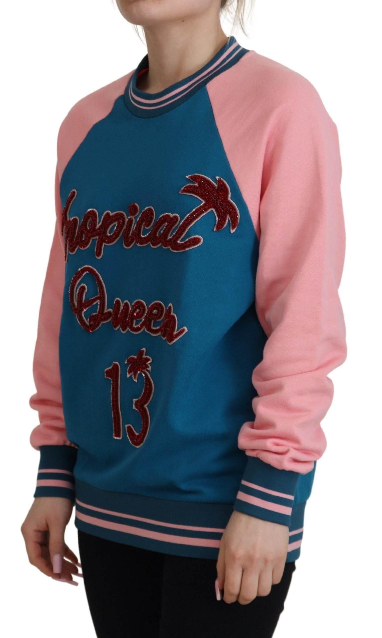 Dolce & Gabbana Blue Pink Queen Sequin Crystal Sweater - Hilstor