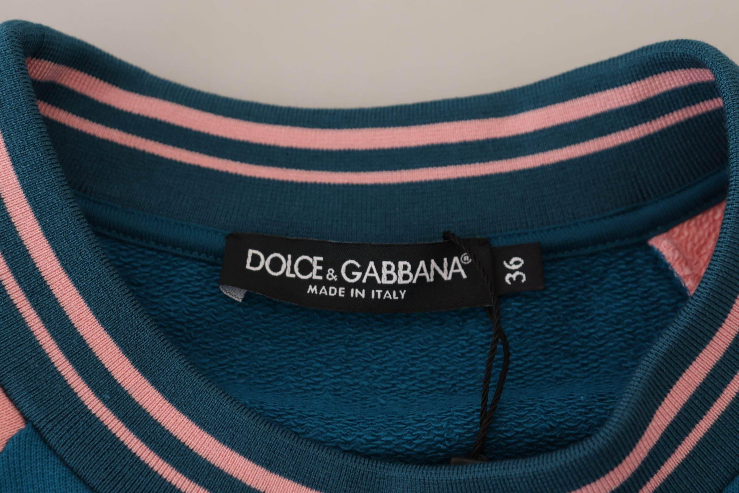 Dolce & Gabbana Blue Pink Queen Sequin Crystal Sweater - Hilstor