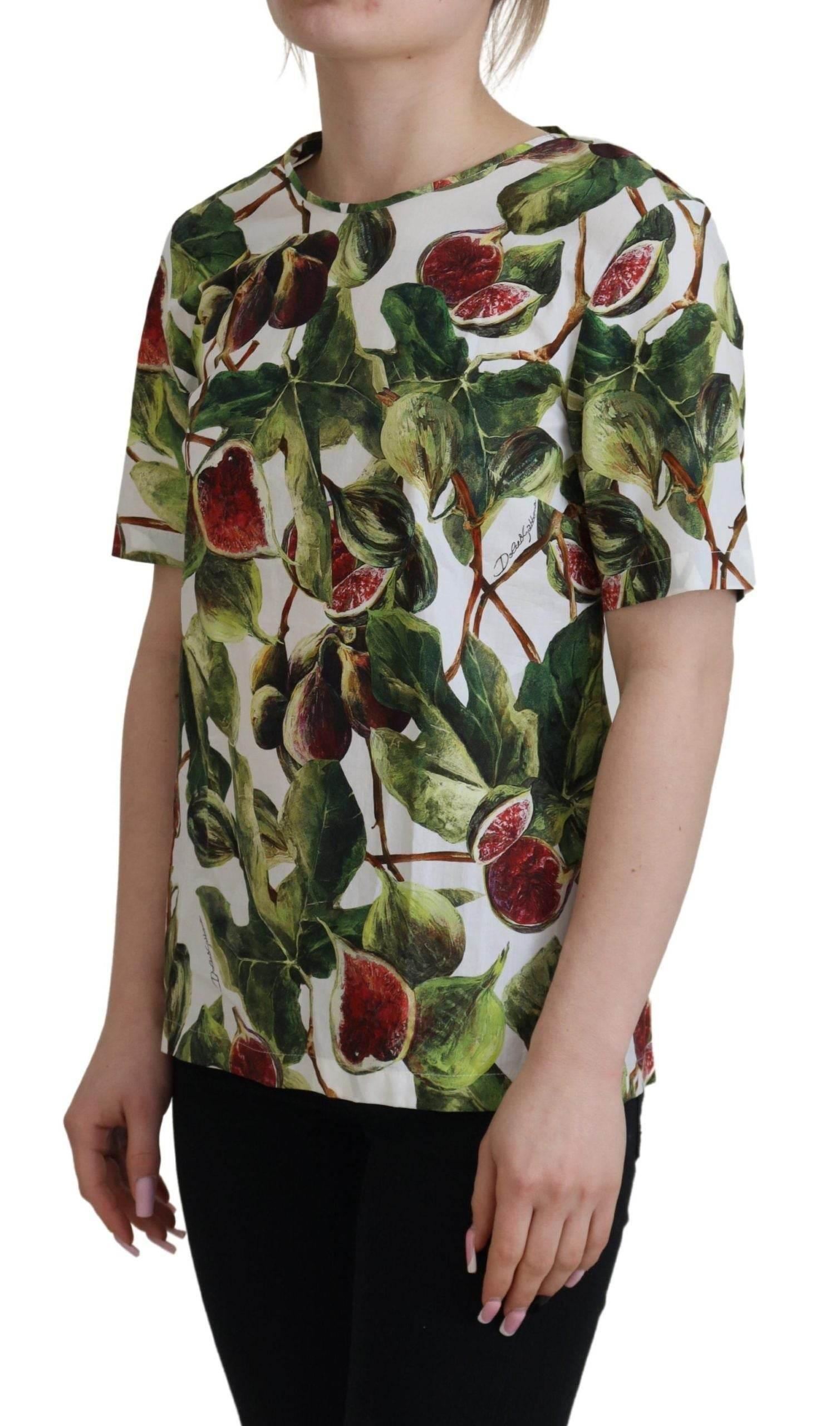 Dolce & Gabbana Crew-neck Cotton Top Blouse Fruit T-shirt - Hilstor