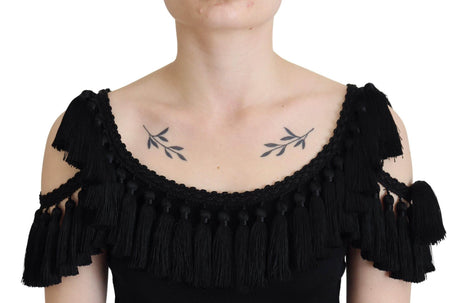 Dolce & Gabbana Black Tank Top Blouse Tassle Cotton Blouse - Hilstor