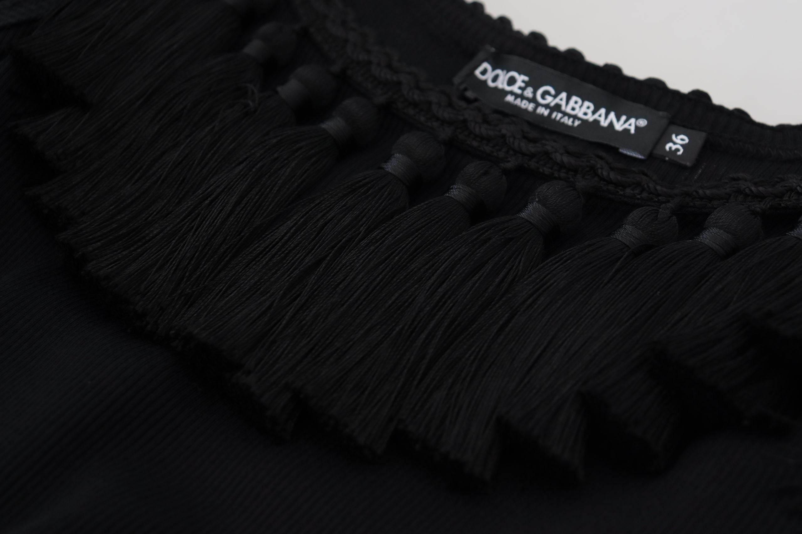 Dolce & Gabbana Black Tank Top Blouse Tassle Cotton Blouse - Hilstor