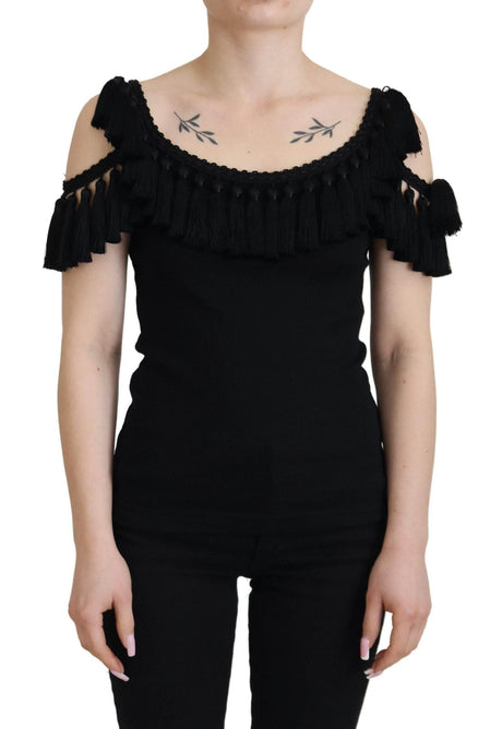 Dolce & Gabbana Black Tank Top Blouse Tassle Cotton Blouse - Hilstor