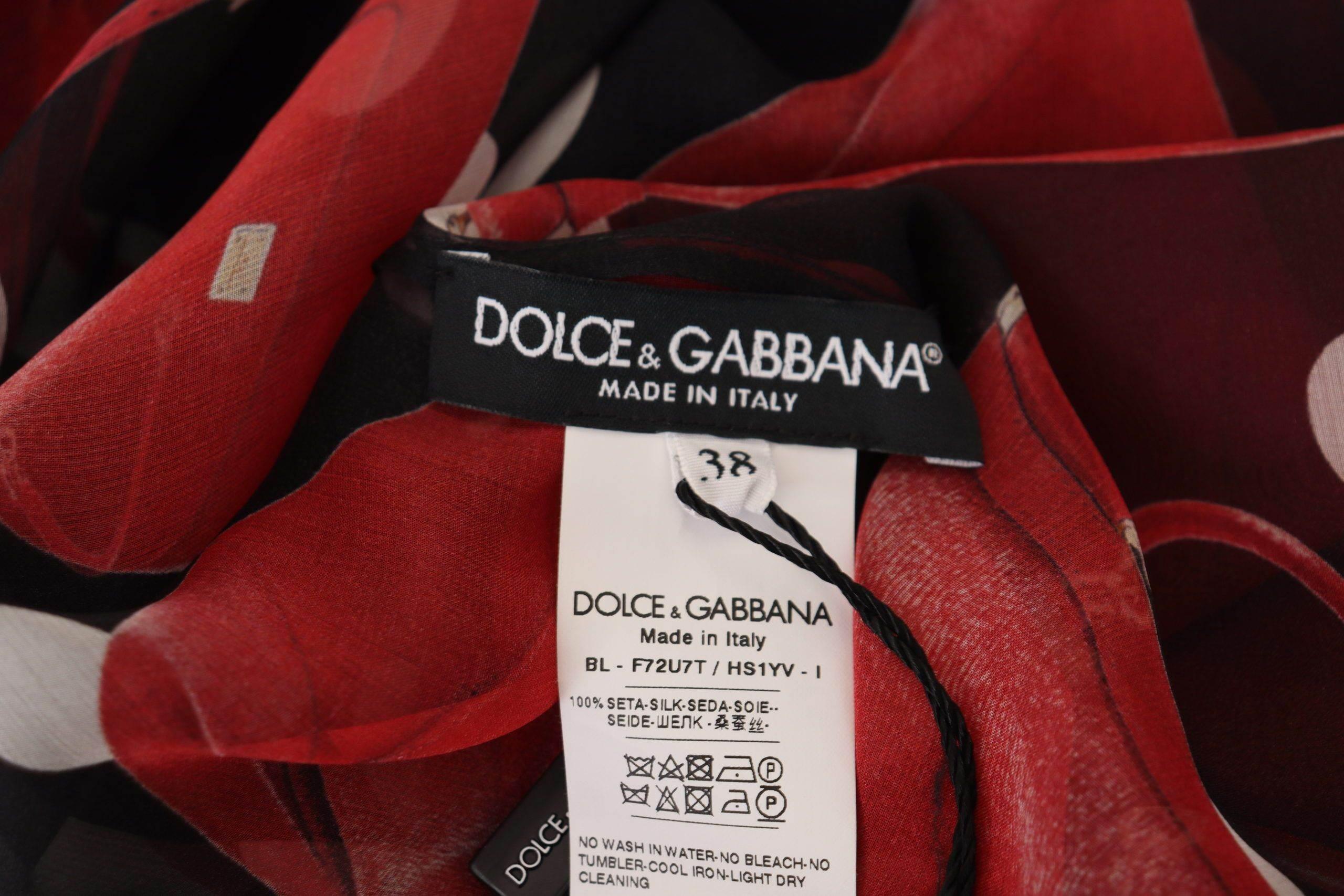 Dolce & Gabbana Black Red Sicily Bag Silk Shirt Top Blouse - Hilstor