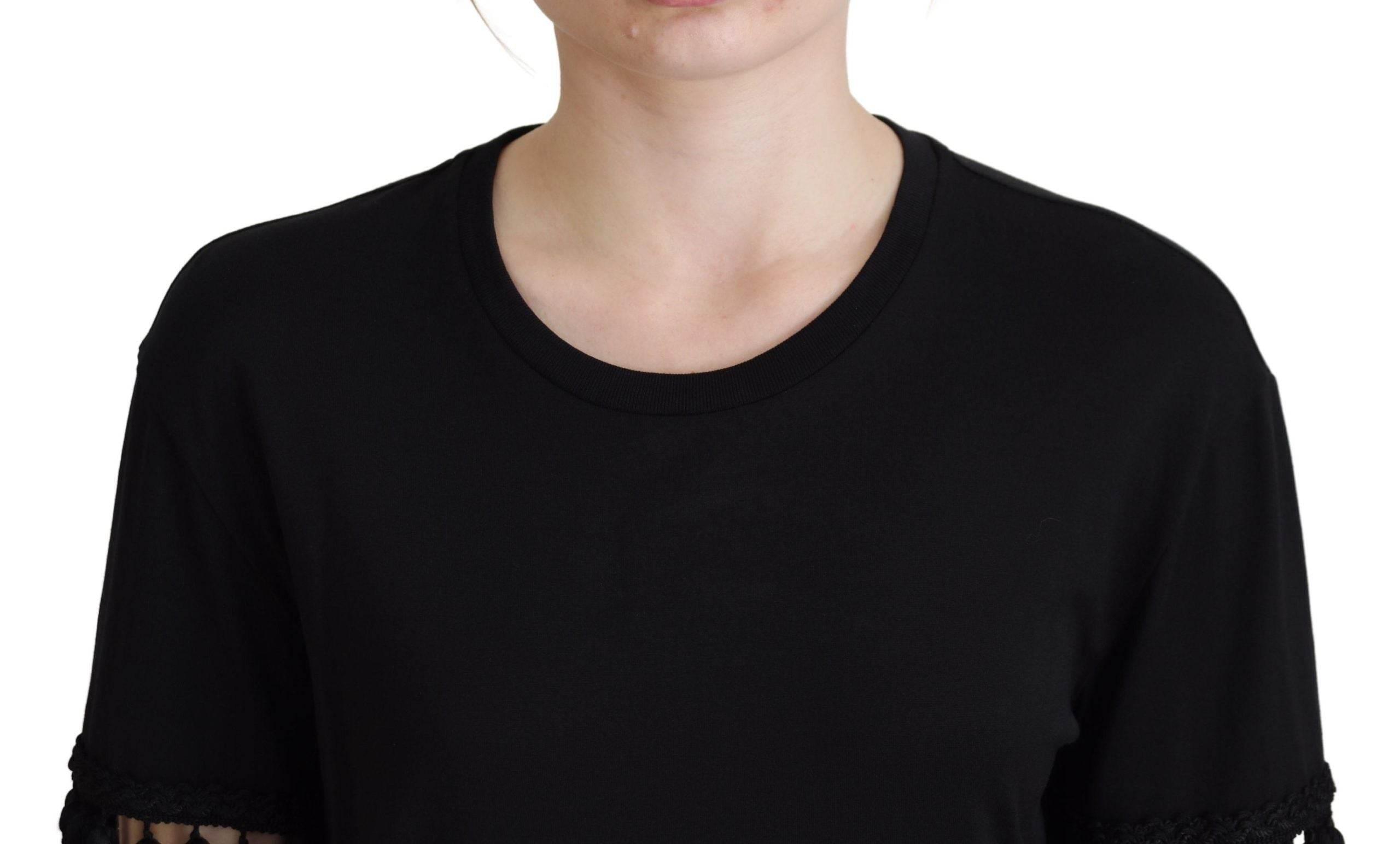 Dolce & Gabbana Black T-shirt Blouse Tassle Cotton Blouse - Hilstor