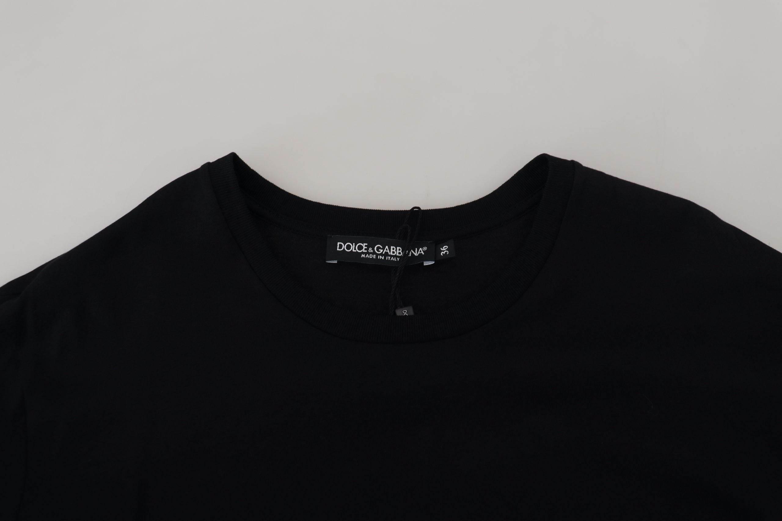 Dolce & Gabbana Black T-shirt Blouse Tassle Cotton Blouse - Hilstor
