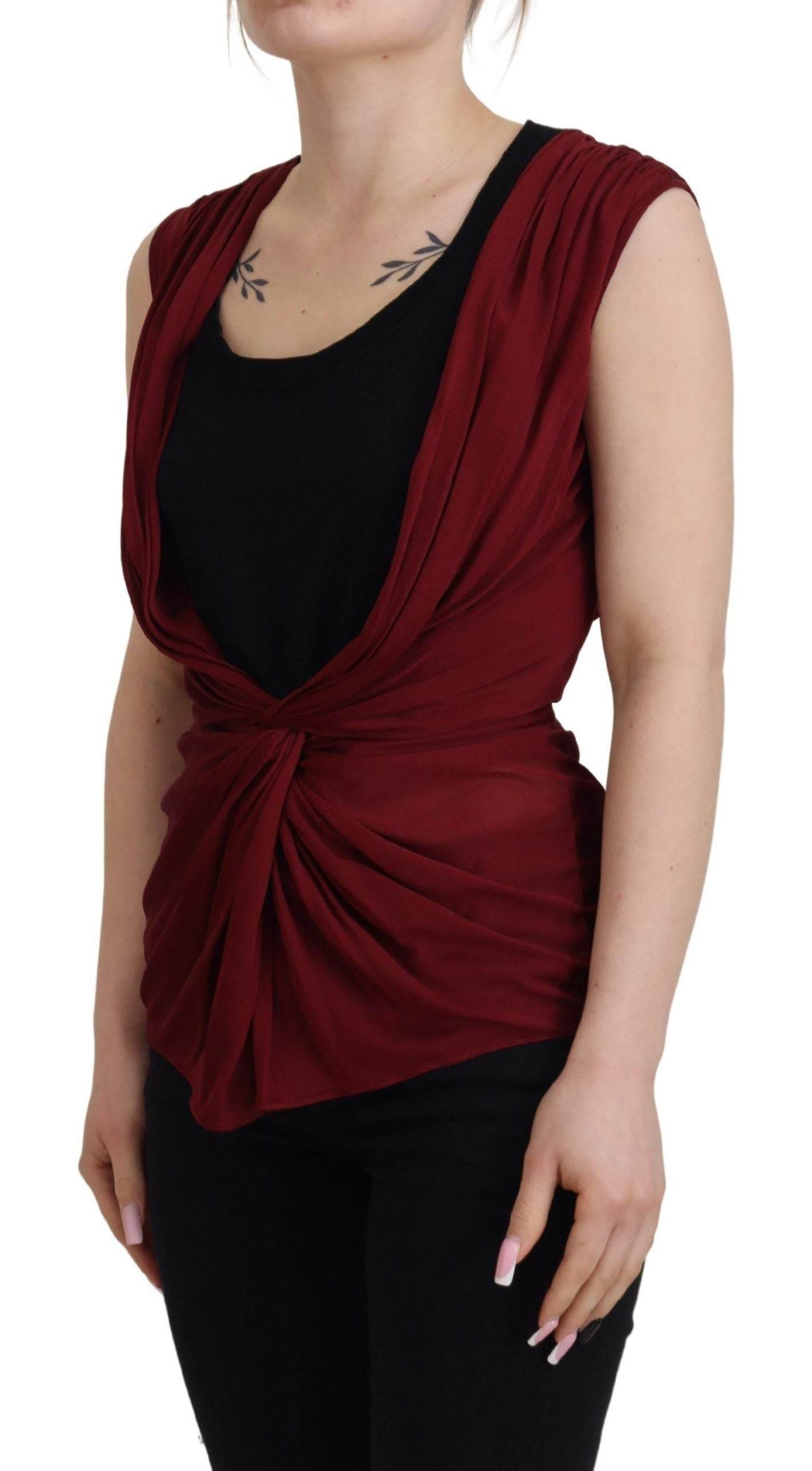 Dolce & Gabbana Bordeaux Silk Stretch Top Vest Blouse - Hilstor