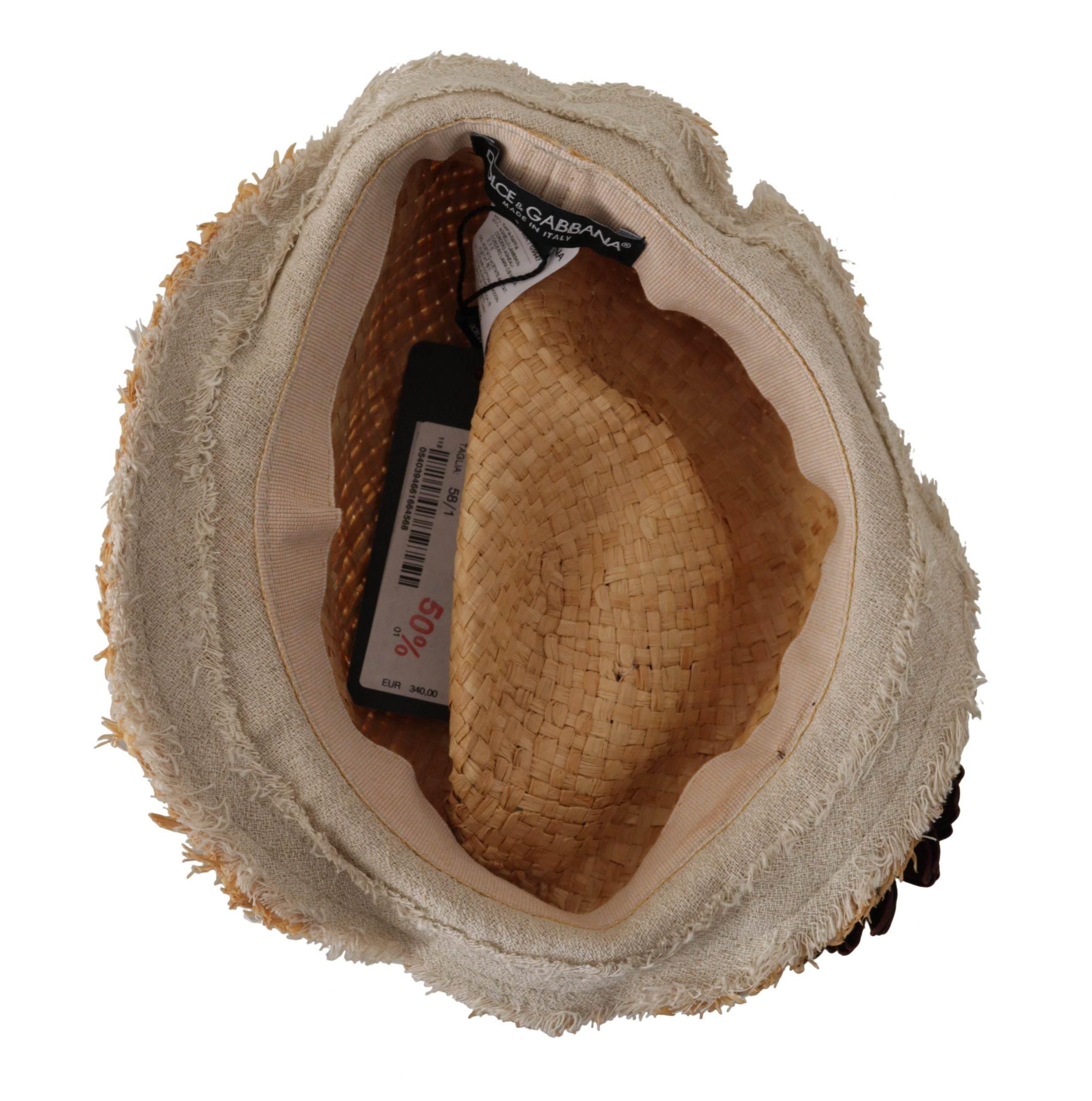 Dolce & Gabbana Yellow Ribbon Floral Embellished Straw Hat - Hilstor