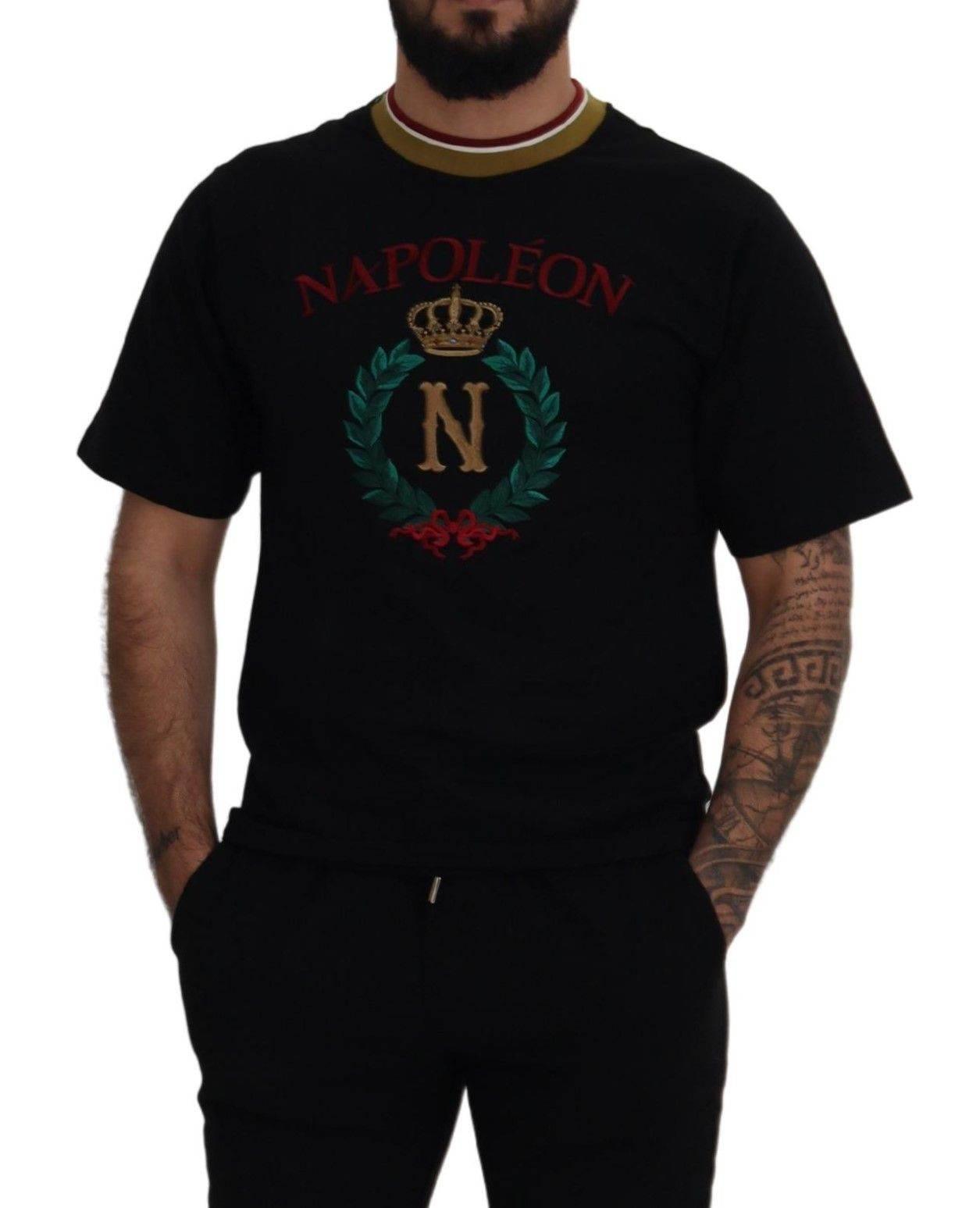 Dolce & Gabbana Black Cotton Embroidered Crewneck T-shirt - Hilstor