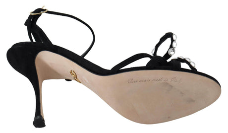 Dolce & Gabbana Black Suede Crystals Heels Sandals Shoes - Hilstor