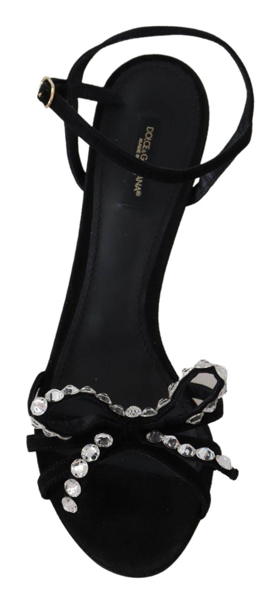 Dolce & Gabbana Black Suede Crystals Heels Sandals Shoes - Hilstor