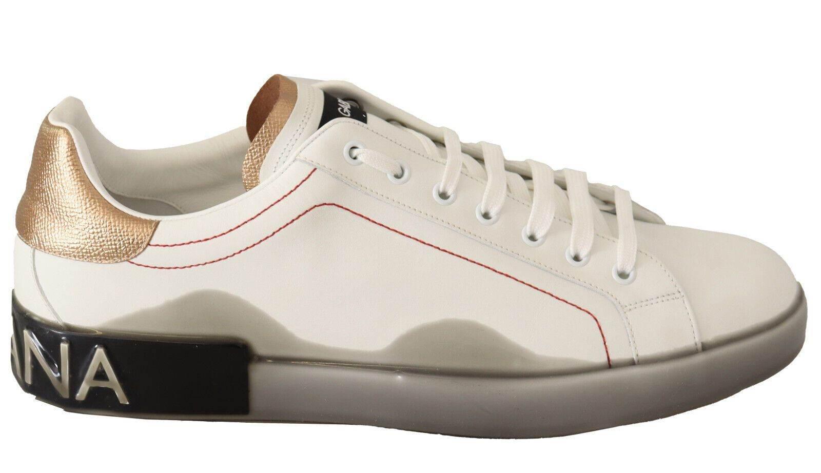Dolce & Gabbana White Gold Leather Low Top Sneakers Casual Shoes - Hilstor