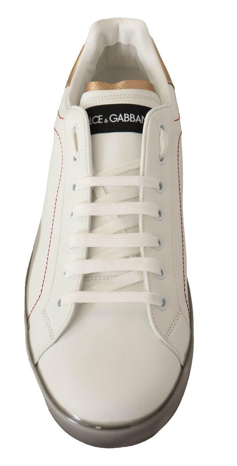 Dolce & Gabbana White Gold Leather Low Top Sneakers Casual Shoes - Hilstor