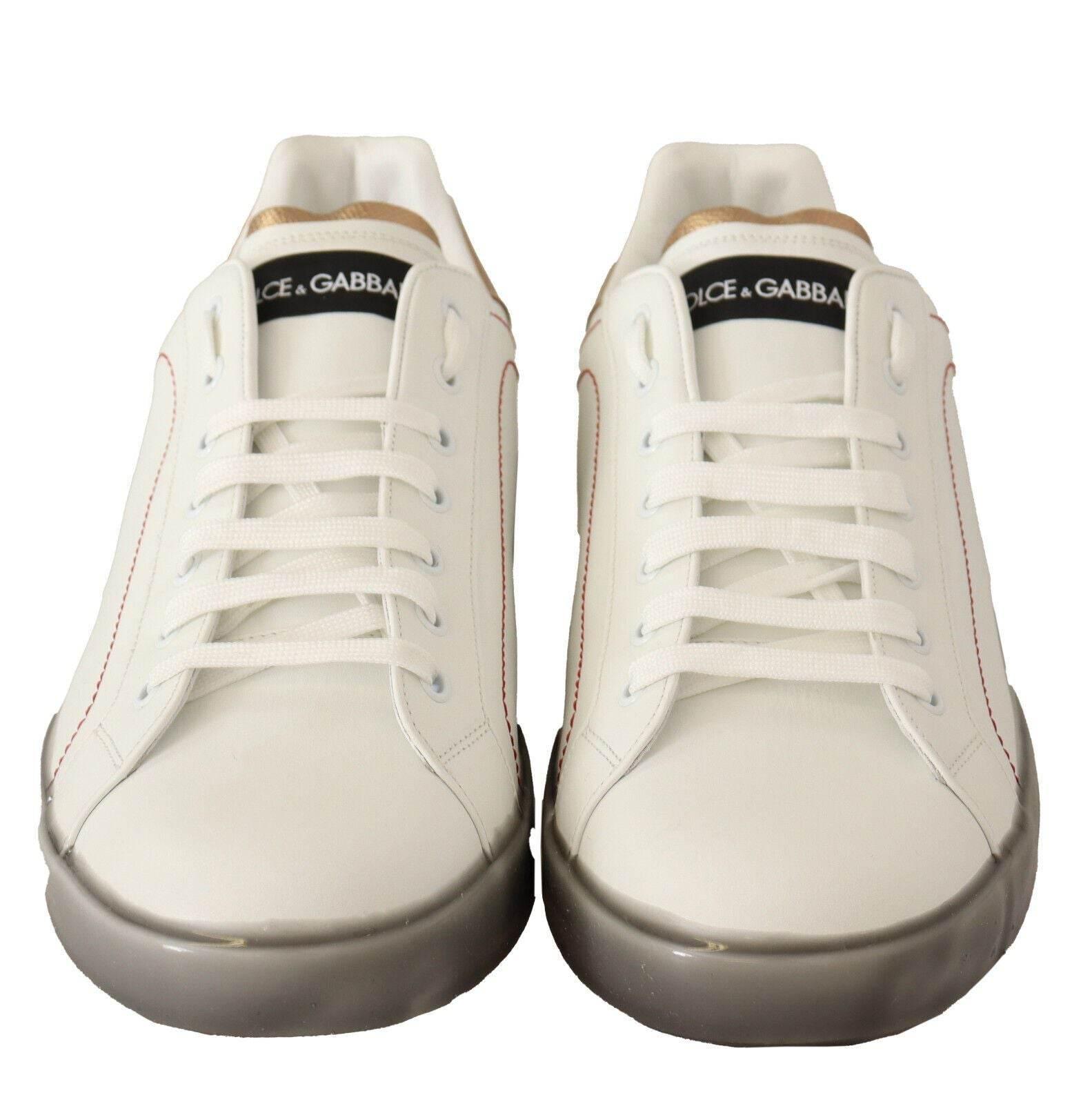 Dolce & Gabbana White Gold Leather Low Top Sneakers Casual Shoes - Hilstor