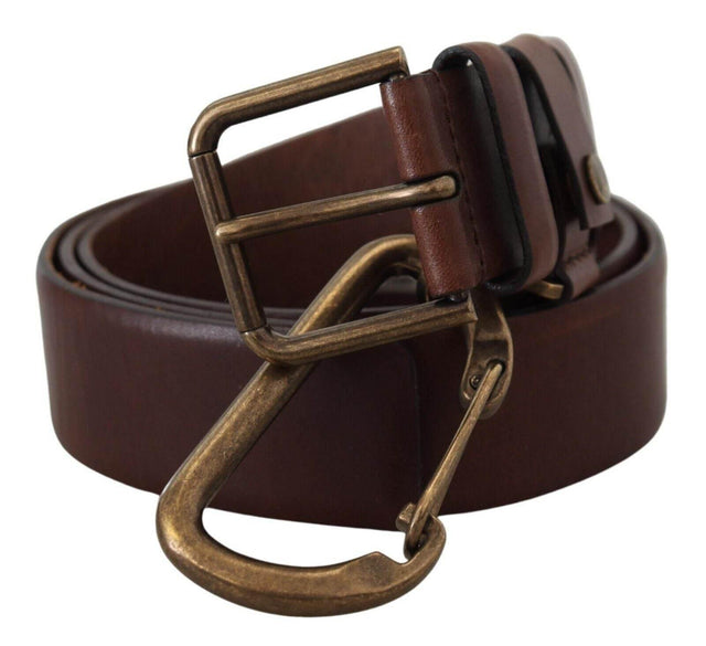 Dolce & Gabbana Brown Leather Gold Metal Buckle Carabiner Belt - Hilstor