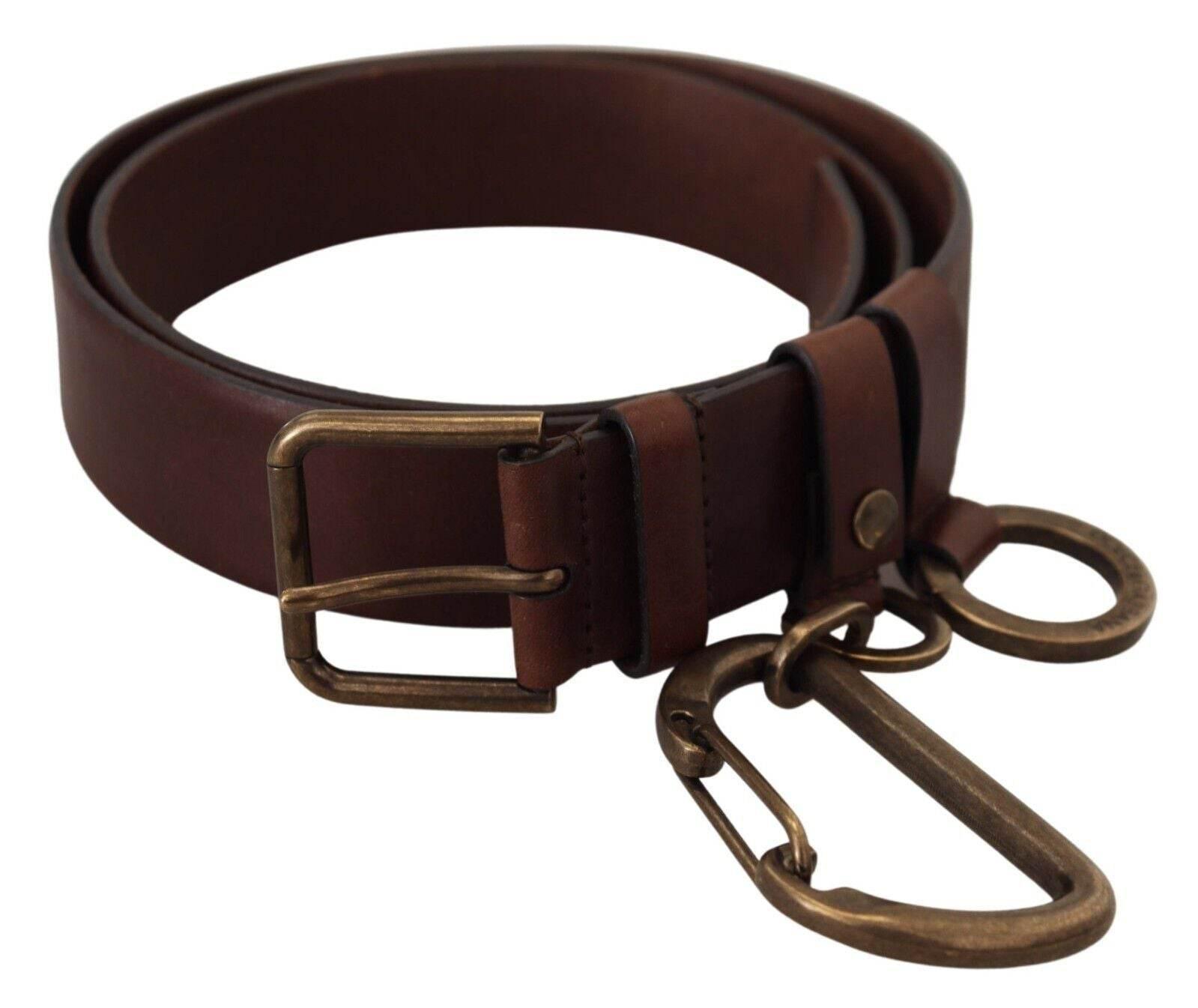 Dolce & Gabbana Brown Leather Gold Metal Buckle Carabiner Belt - Hilstor