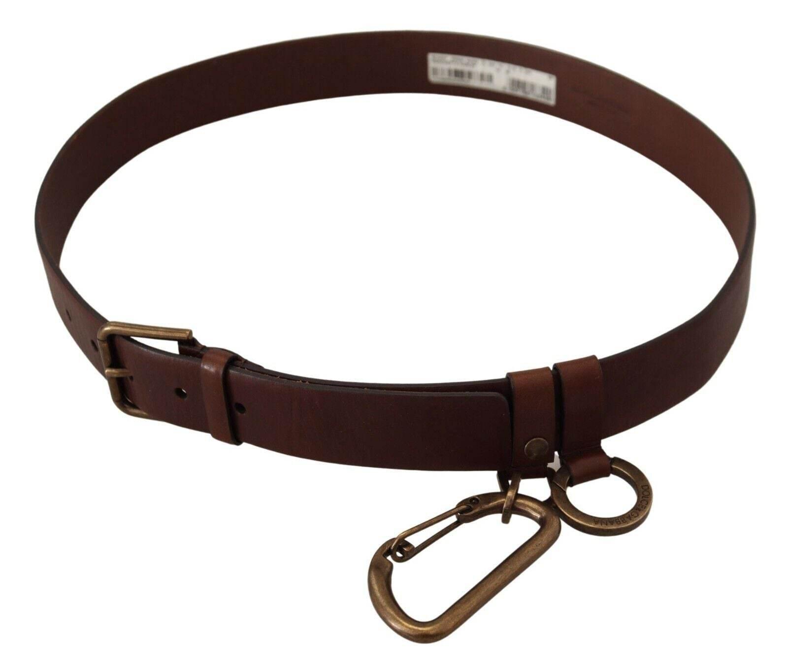 Dolce & Gabbana Brown Leather Gold Metal Buckle Carabiner Belt - Hilstor