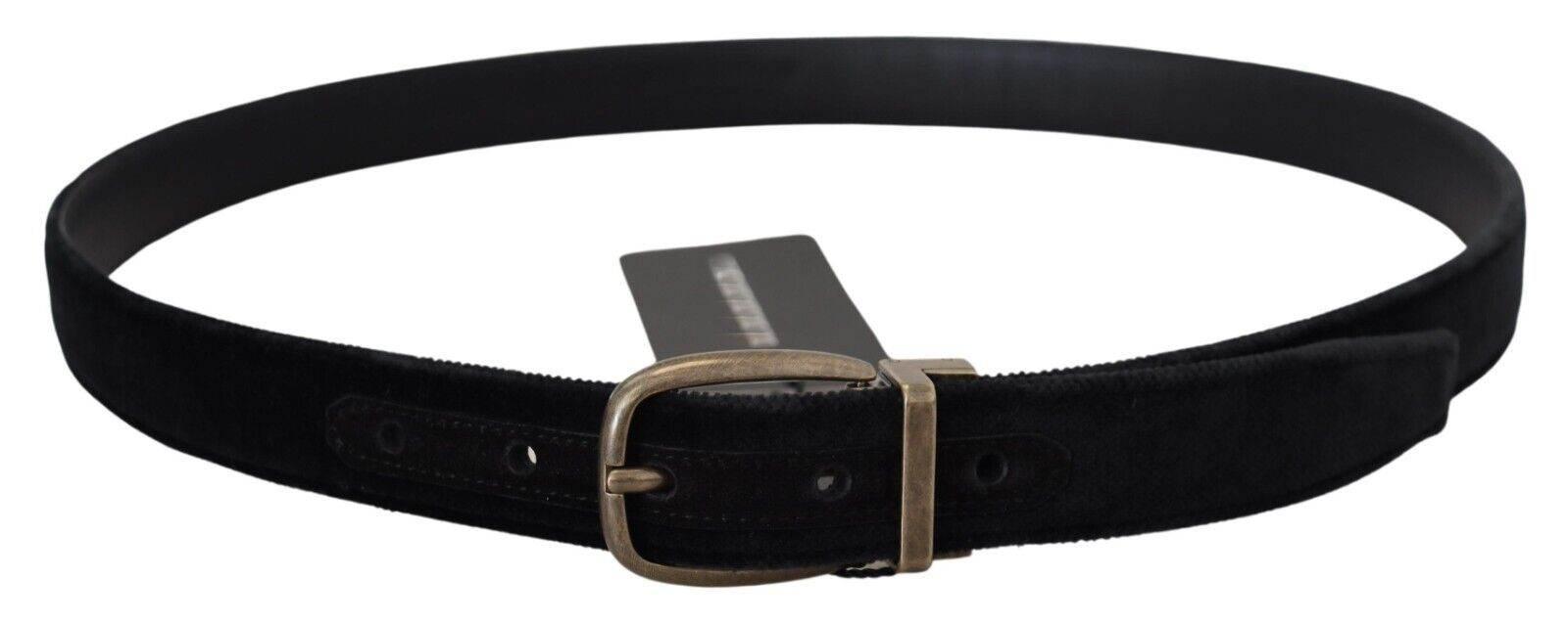 Dolce & Gabbana Black Velvet Leather Antique Metal Buckle - Hilstor
