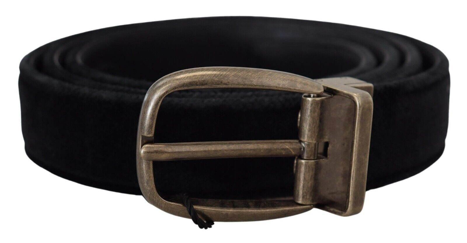 Dolce & Gabbana Black Velvet Leather Antique Metal Buckle - Hilstor