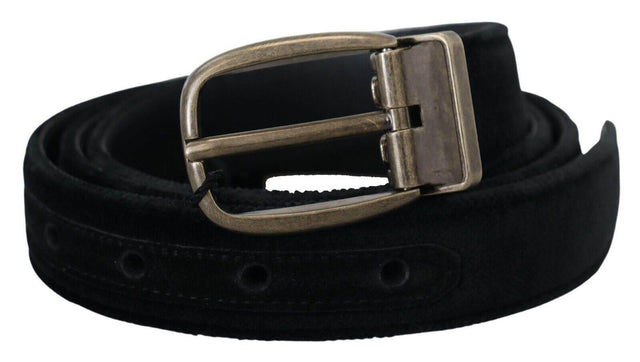 Dolce & Gabbana Black Velvet Leather Antique Metal Buckle - Hilstor