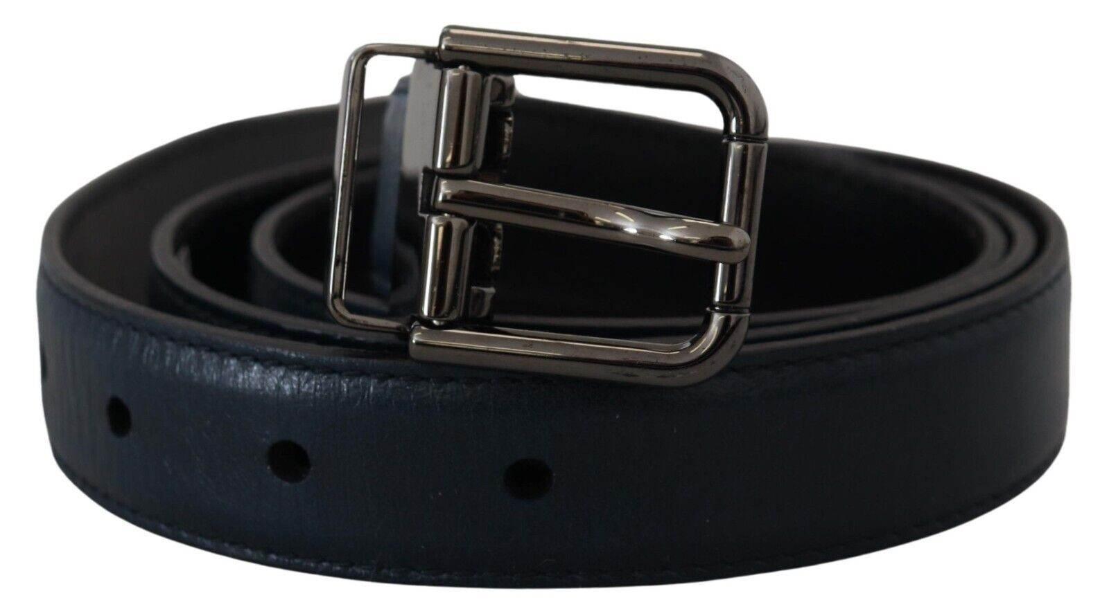 Dolce & Gabbana Blue Leather Silver Metal Buckle Vintage Belt - Hilstor