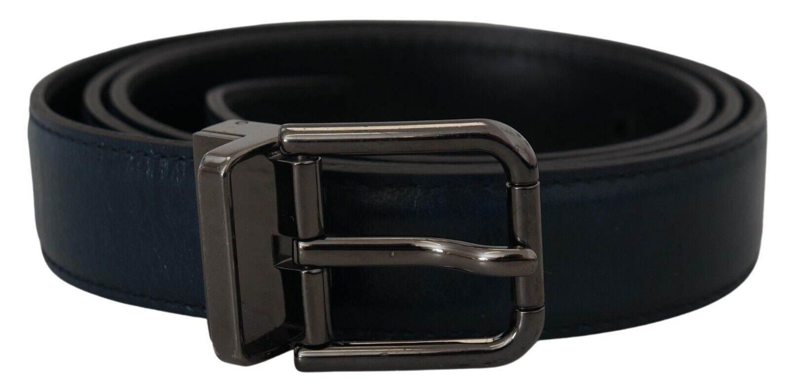 Dolce & Gabbana Blue Leather Silver Metal Buckle Vintage Belt - Hilstor