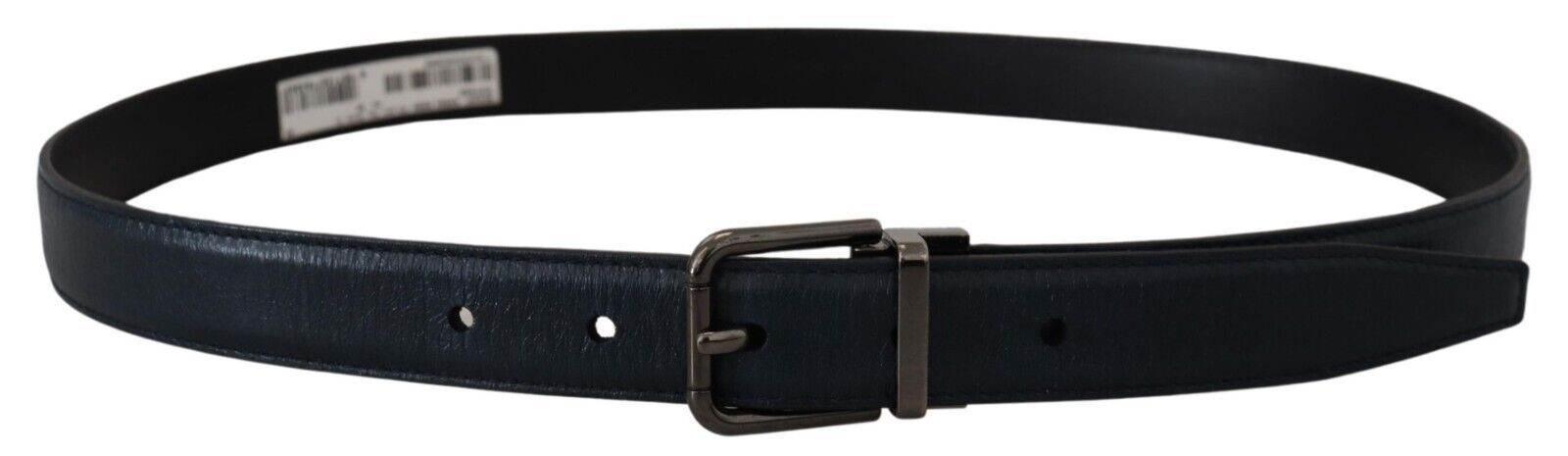 Dolce & Gabbana Blue Leather Silver Metal Buckle Vintage Belt - Hilstor