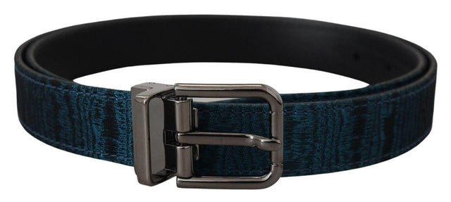 Dolce & Gabbana Blue Jacquard Moire Silver Metal Belt Men - Hilstor