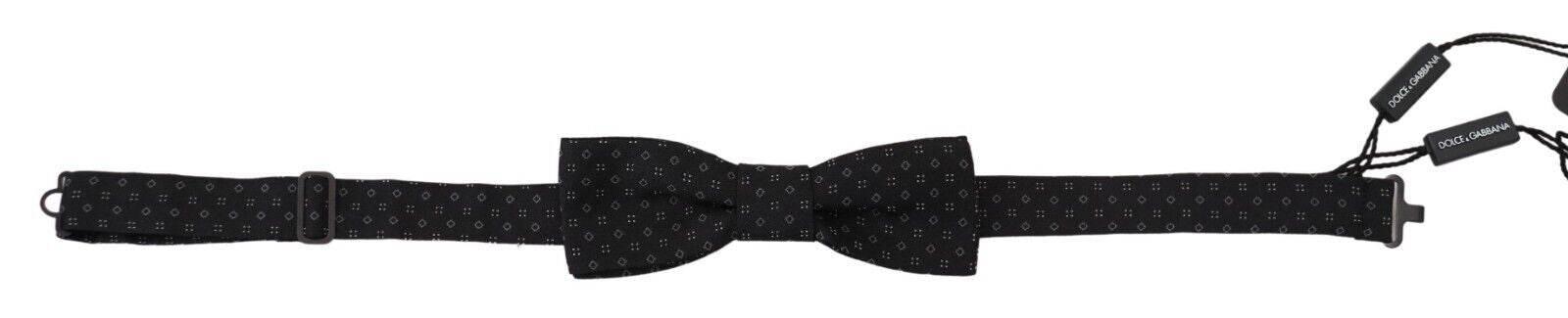 Dolce & Gabbana Black Pattern Silk Adjustable Neck Papillon Bow Tie - Hilstor