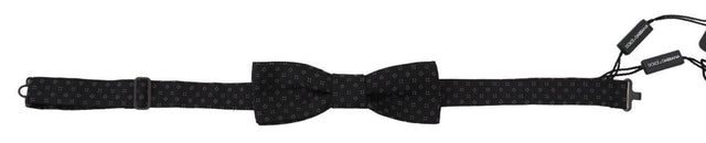 Dolce & Gabbana Black Pattern Silk Adjustable Neck Papillon Bow Tie - Hilstor