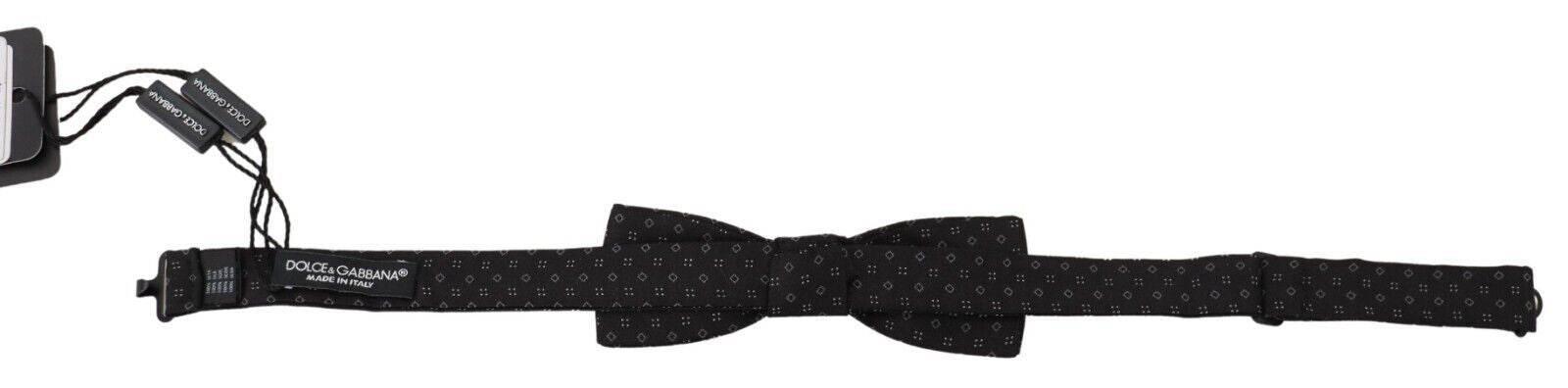 Dolce & Gabbana Black Pattern Silk Adjustable Neck Papillon Bow Tie - Hilstor