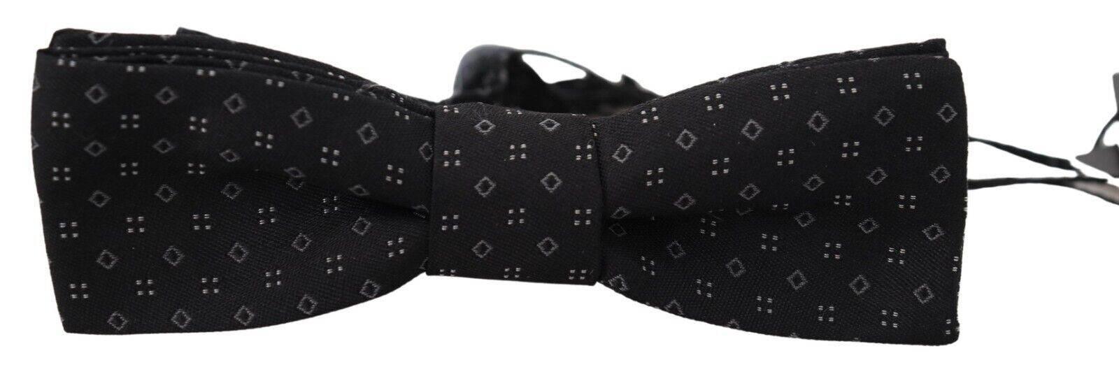 Dolce & Gabbana Black Pattern Silk Adjustable Neck Papillon Bow Tie - Hilstor