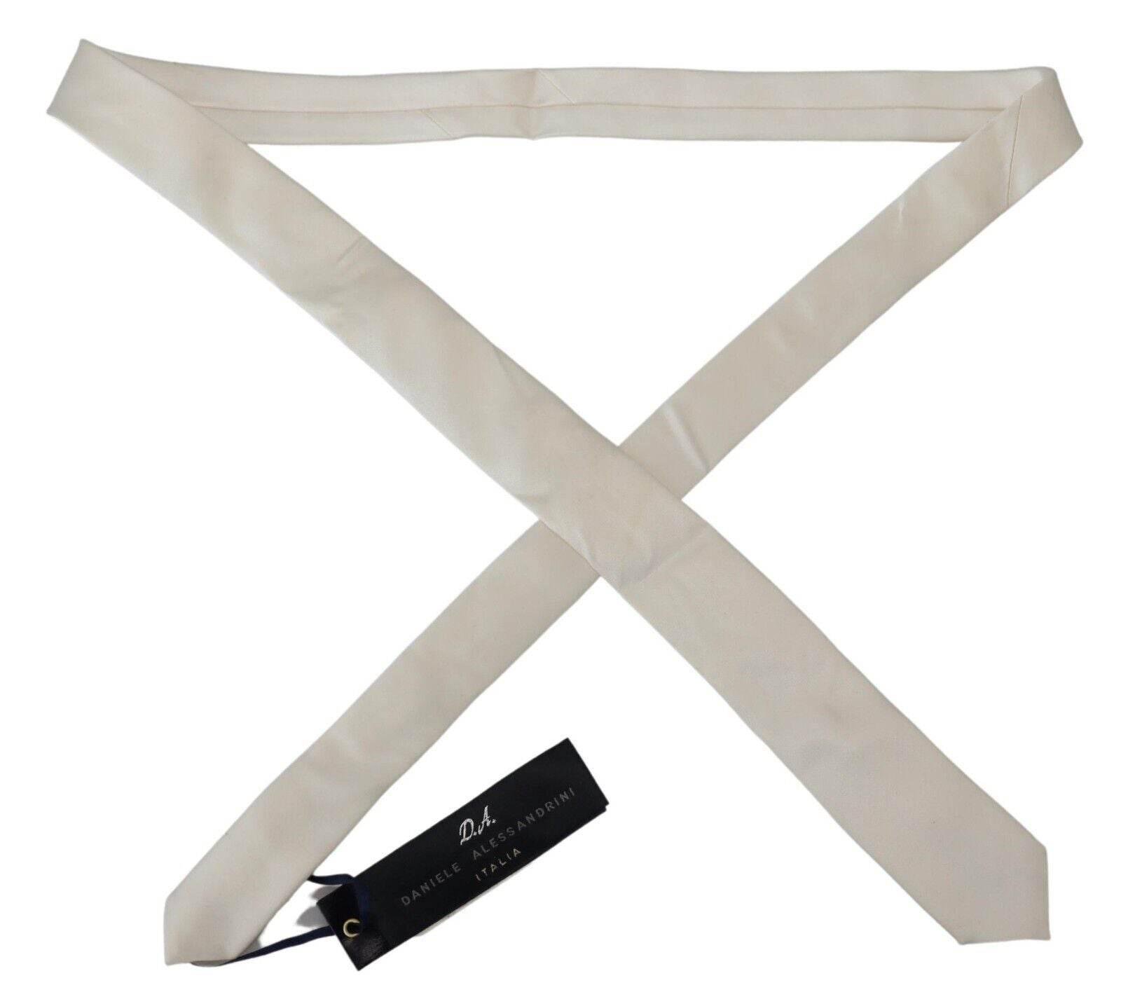 Daniele Alessandrini Off White Silk Men Necktie Adjustable Accessory Tie - Hilstor